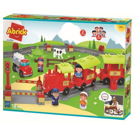 Конструктор Abrick Железная дорога с 3 фигурками поездом и машинкой, Ecoiffier ECO3067