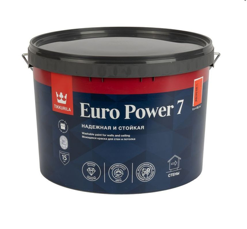 Краска для стен и потолков Tikkurila Euro Power 7 бесцветная база С 9 л