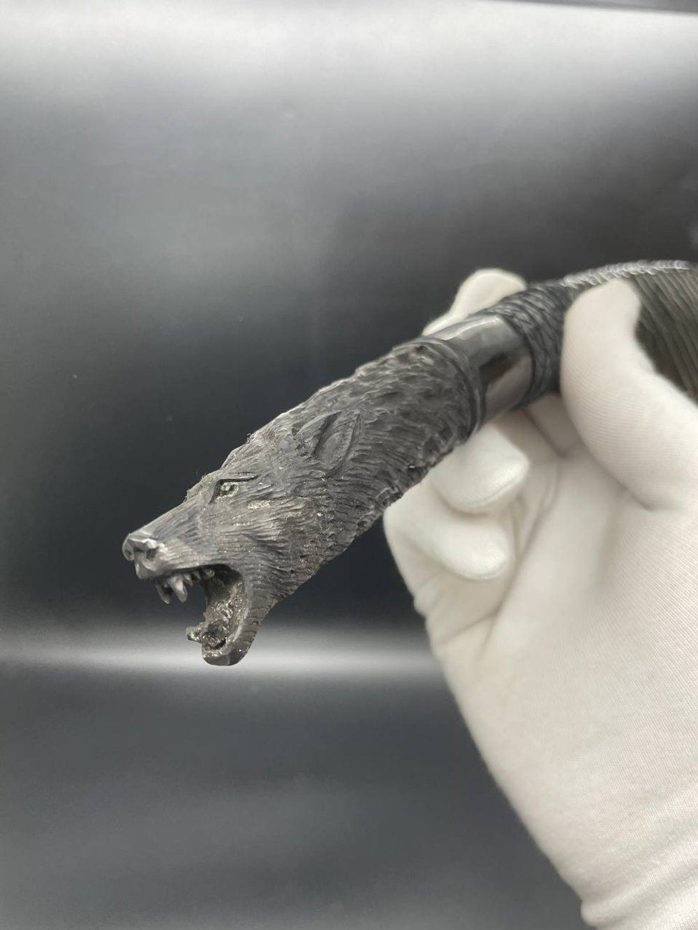 Обсидиановый клинок с рогом африканского буйвола гравировка волк 29 см