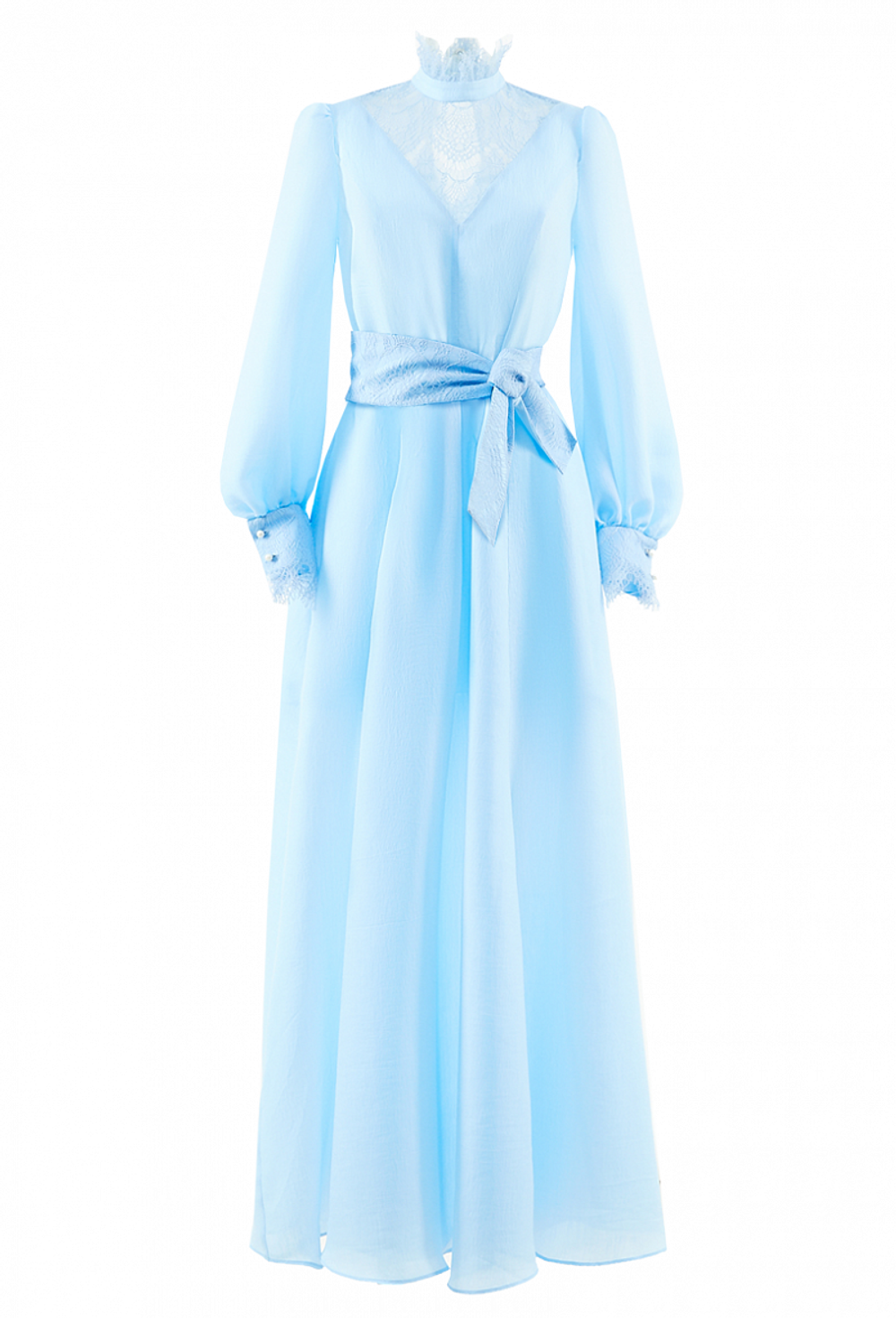 Длинное платье со складками на полочке голубое 35-01-20 SS