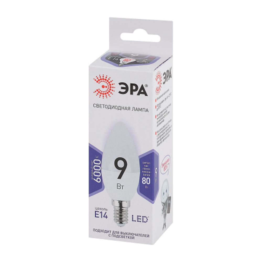 Лампочка светодиодная ЭРА STD LED B35-9W-860-E14 E14 / Е14 9Вт свеча холодный дневной свет