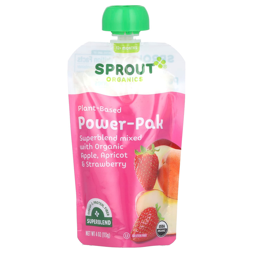 Sprout Organics, Power Pak, от 12 месяцев и старше, яблоко, абрикос и клубника, 113 г (4 унции)