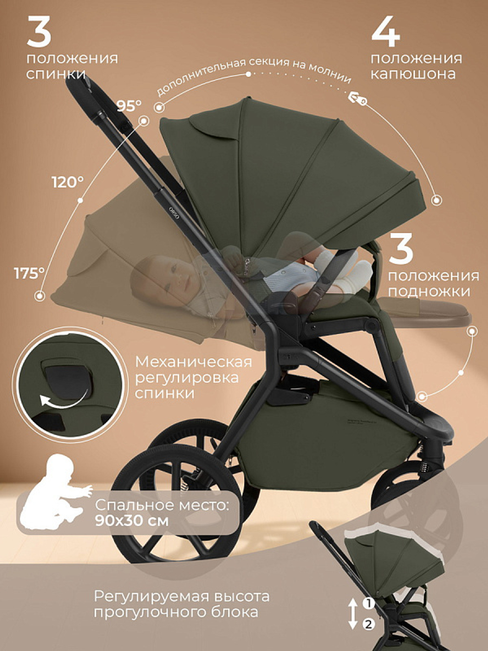 Детская коляска 2 в 1 Sweet Baby SBL Orso 427636 Dark Green