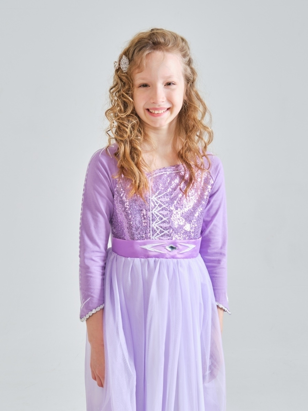 Сиреневое платье Эльзы для девочки + шлейф