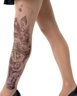 Колготки +size с принтом в виде карт, напитков и купюр (Размер: XL-XXL-XXXL) (Цвет: бежевый)