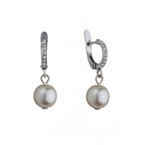 "Жемчужные 23" серьги в серебряном покрытии из коллекции "Жемчужная" от Jenavi  с английским замком