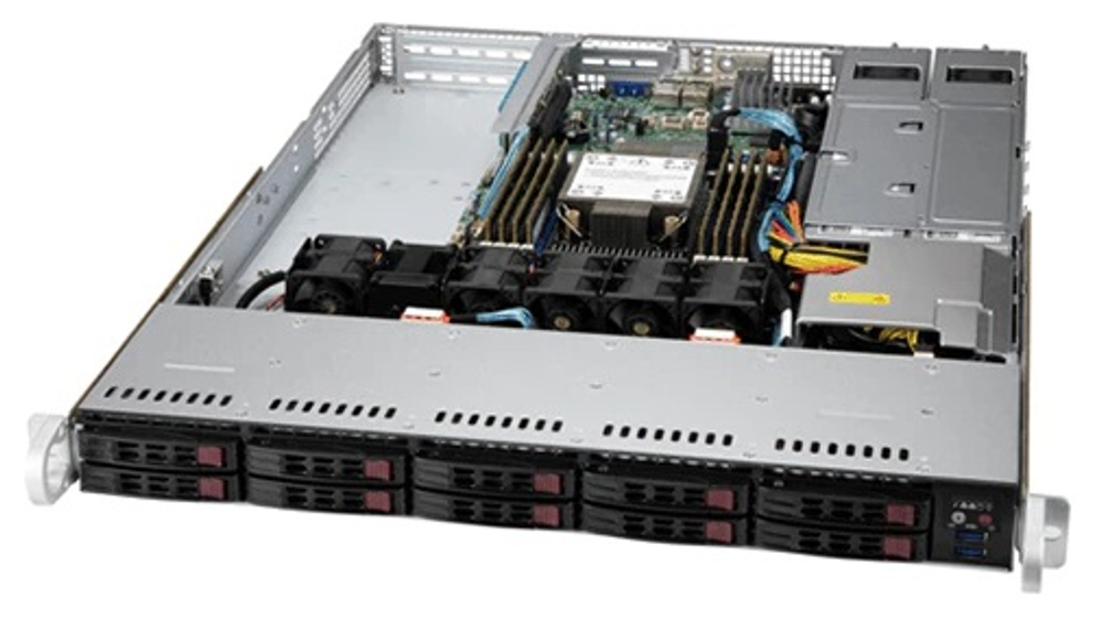 Сервер Supermicro SuperServer 1U 110P-WTR no CPU(1)Scalable/TDP 270W/ no DIMM(8)/SATARAID HDD(10)SFF/2x10GbE/2xFHHL,1xLP, M2/750W (SYS-110P-WTR)