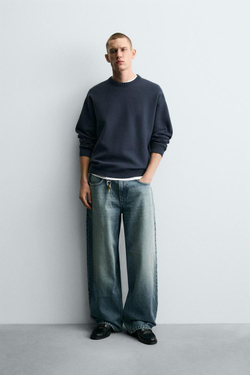 ZARA СВИТЕР ИЗ МЯГКОЙ ТКАНИ С РЕЛЬЕФНЫМ УЗОРОМ, СИНИЙ