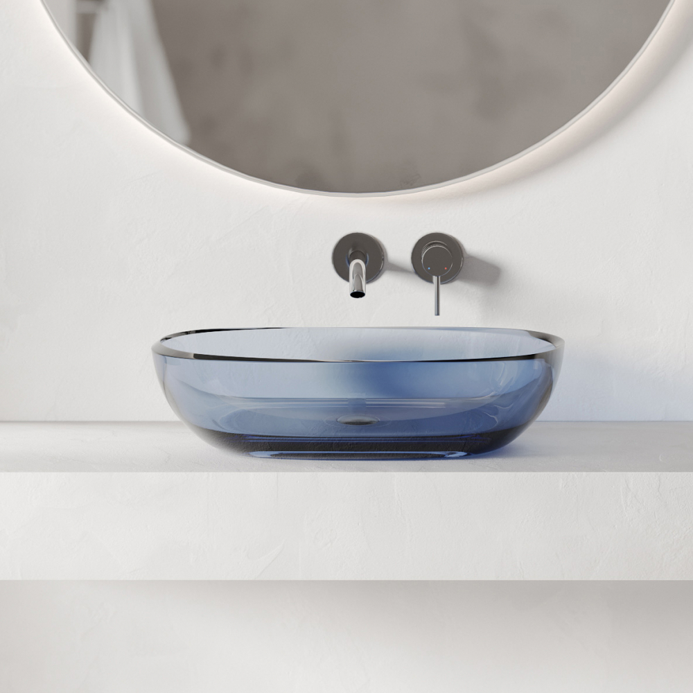 Раковина накладная прозрачная ABBER Kristall AT2805Saphir синяя