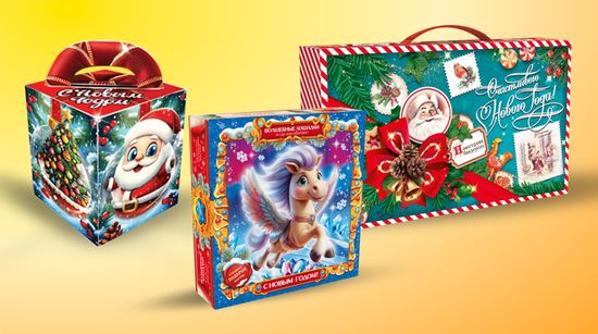 Новогодние подарки в картоне