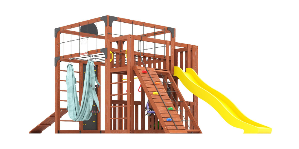 Детская площадка Савушка КУБ-3 (Махагон) с гамаком для йоги