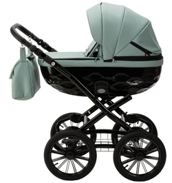 Детская коляска Adamex Chantal Retro Deluxe 2 в 1 C-SA20 (СЕРО-ЗЕЛЕНАЯ КОЖА)
