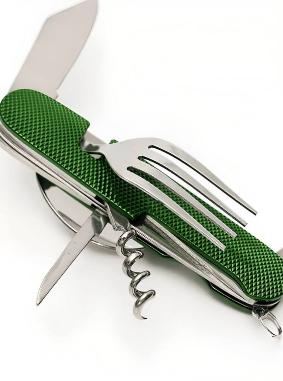 Мультитул 6в1 походный приборы: нож, вилка, ложка, открывашка Зеленый