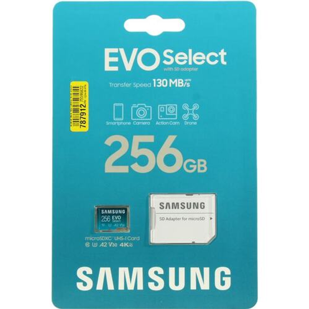 Карта памяти Samsung EVO Select &lt;MB-ME256KA/AM&gt; microSDXC Memory Card 256Gb Class10 UHS-I U3 A2 V30