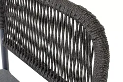 "Нуар" стул плетеный из роупа, каркас алюминий темно-серый (RAL7024) муар, роуп темно-серый круглый, ткань темно-серая 027