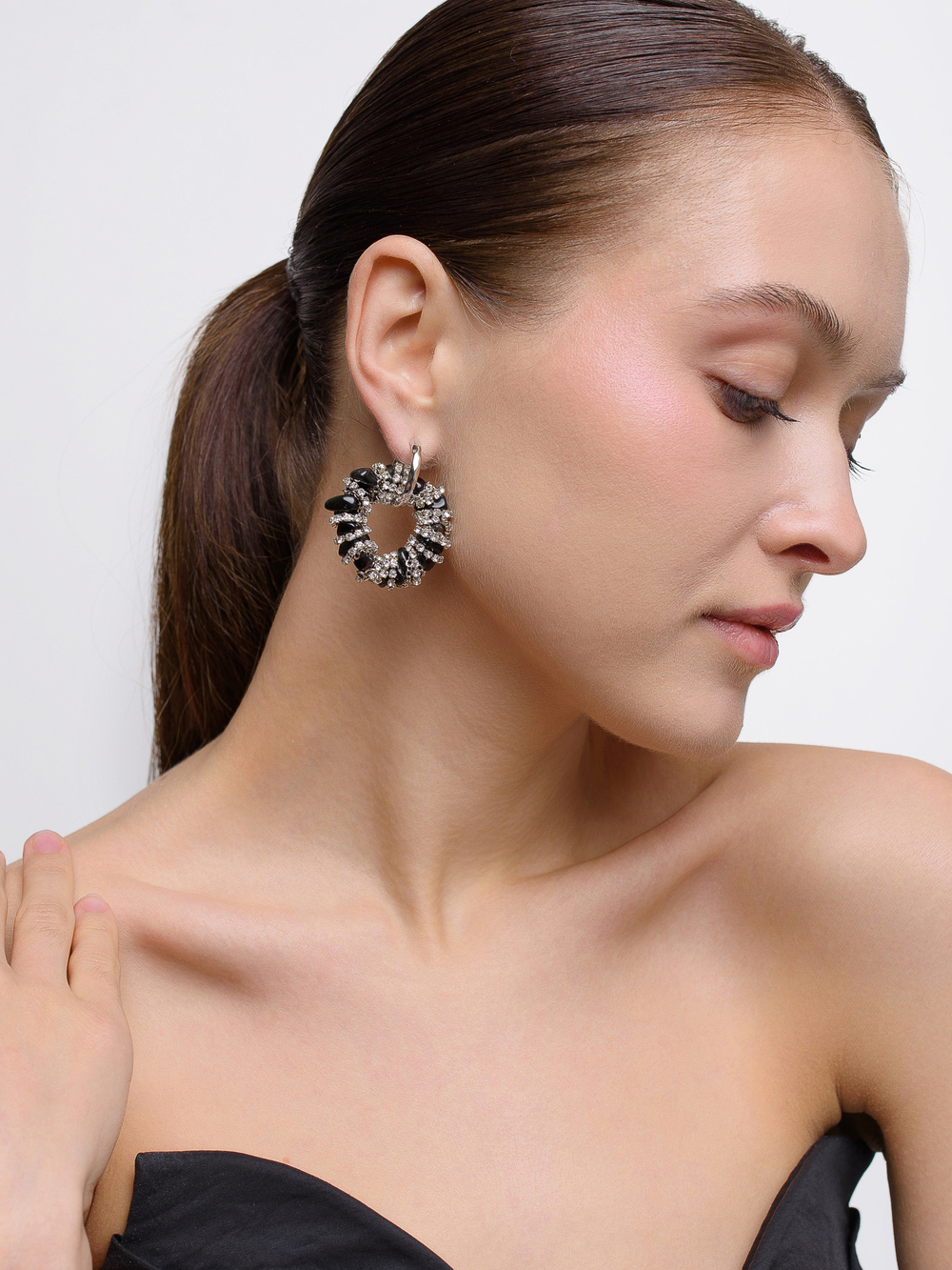 Серьги "Character" из черного агата Silver