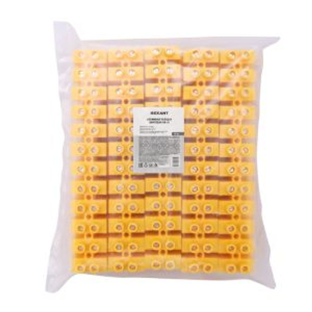 Клеммная винтовая колодка KВ-40 25-40, ток 100 A, полипропилен желтый REXANT (10 шт./уп.)