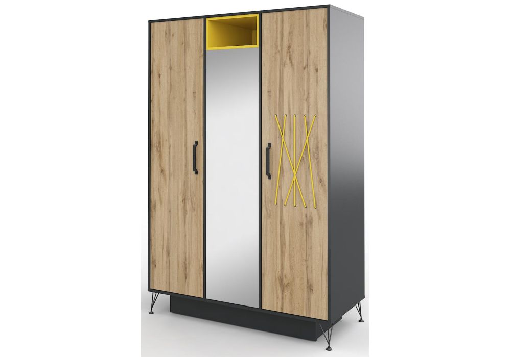 Шкаф трехдверный Нобира антрацит / дуб ирландский / солнечный свет