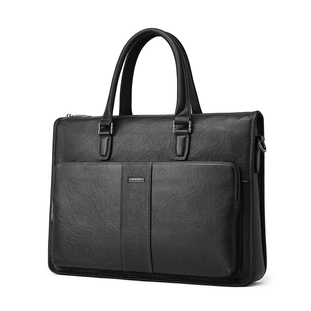 FAIRWHALE Top Grain Cow Leather Laptop Bag, Handbag, Briefcase Large Men"s Black