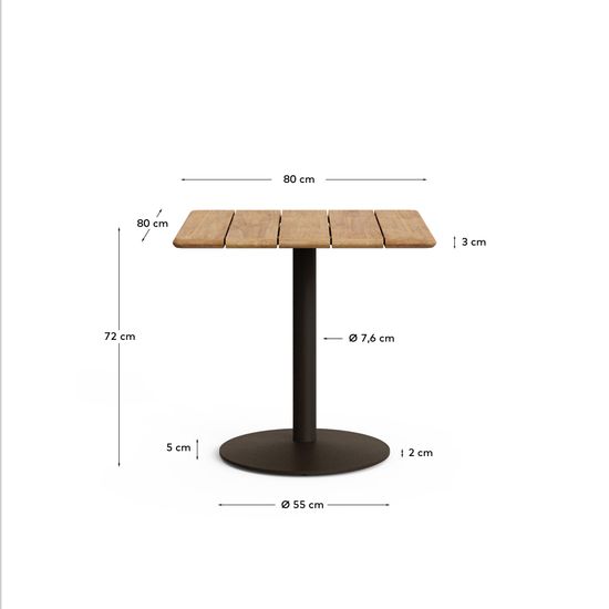 Уличный стол Esilda из акации из зелёной стали 80х80 см