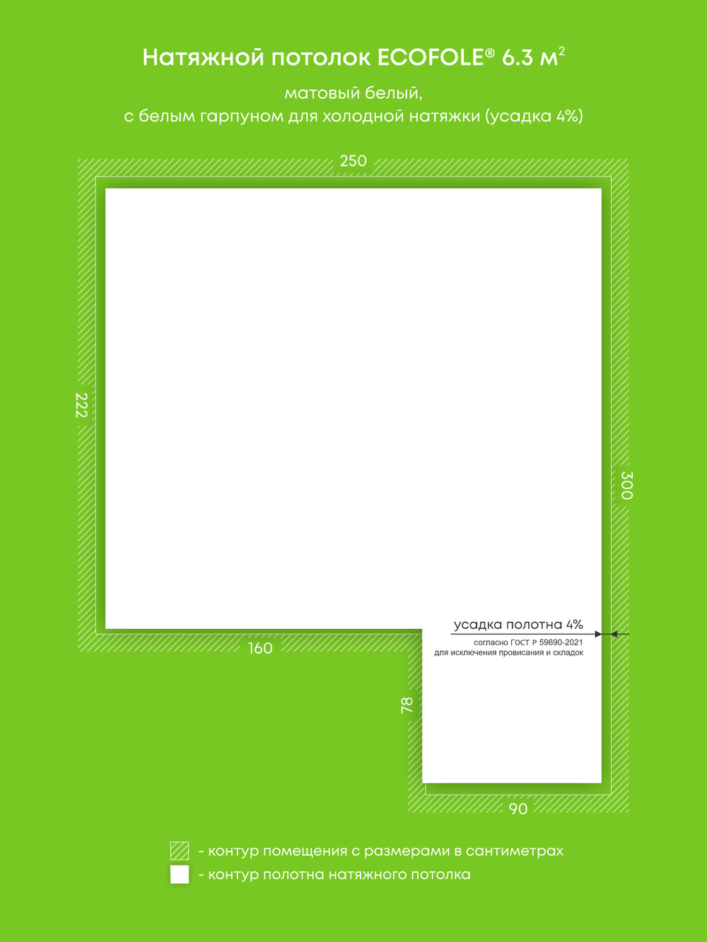 Матовый натяжной потолок 6.3 м2