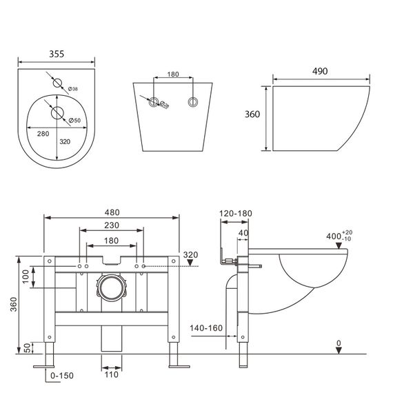 Комплект ABBER унитаз AC1100MB черный матовый с инсталляцией AC0105 и кнопкой AC0120MB, биде AC1150MB с инсталляцией AC0101P