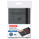 Обложка для паспорта с карманами и резинкой мягкая экокожа "PASSPORT" серая BRAUBERG (3 штуки в упаковке)