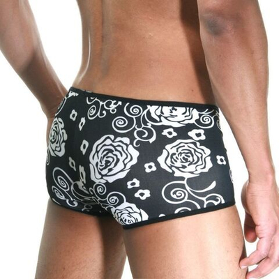 Черно-белые облегающие трусы-хипсы с цветочным принтом (Размер: M) (Цвет: черный)