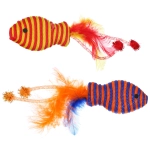 Игрушка - рыбка для кошек «ИГРУЛИК», с перышками, цвет синий и желтый, 18,5*4,5см