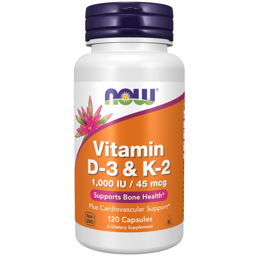 Now Foods Vitamin D3 & K2 1000 / 45 120 veg capsules, Витамины Д3 и К2
