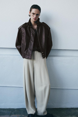 ZARA БОМБЕР ИЗ 100% КОЖИ — ZW COLLECTION LIMITED EDITION, ГРАНАТОВЫЙ