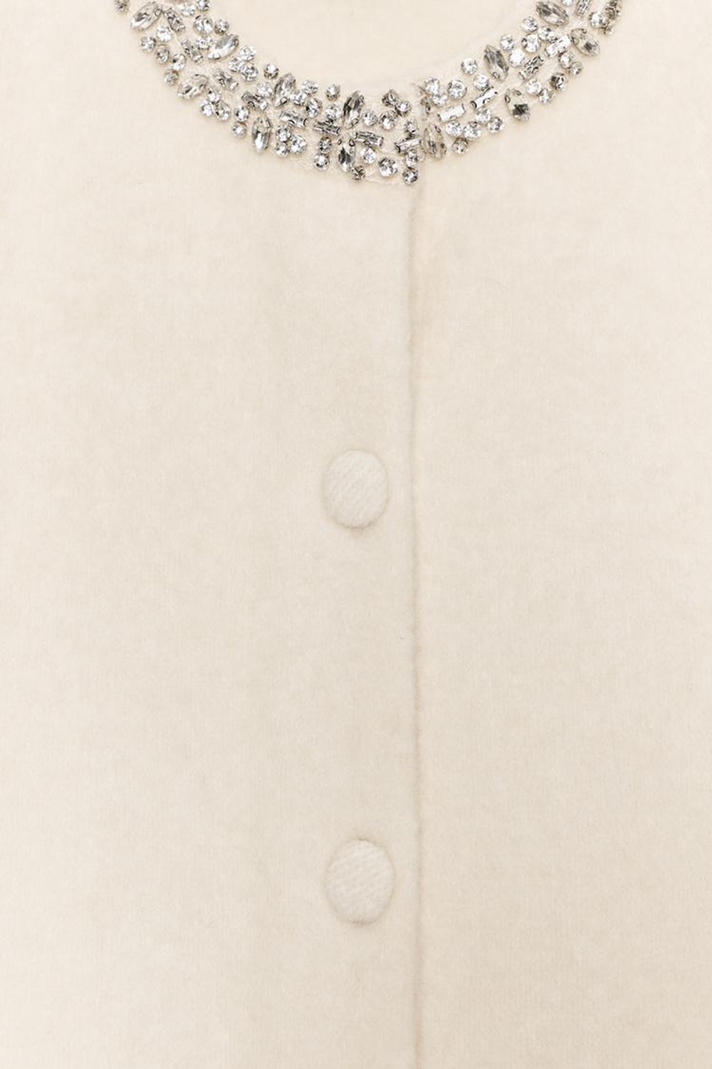 ZARА КАРДИГАН ИЗ ШЕРСТИ С ВОРОТНИКОМ И СТРАЗАМИ, ЭКРЮ