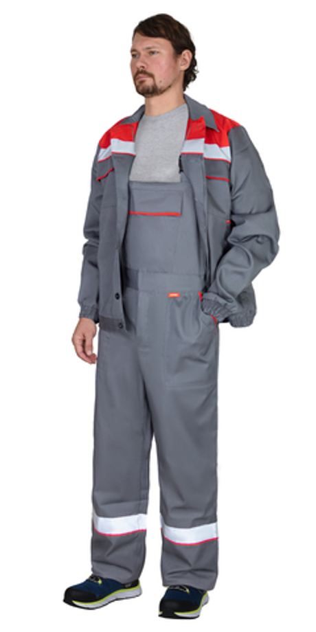 Костюм СИРИУС-МАСТЕР куртка короткая, полукомбинезон, серый с красным