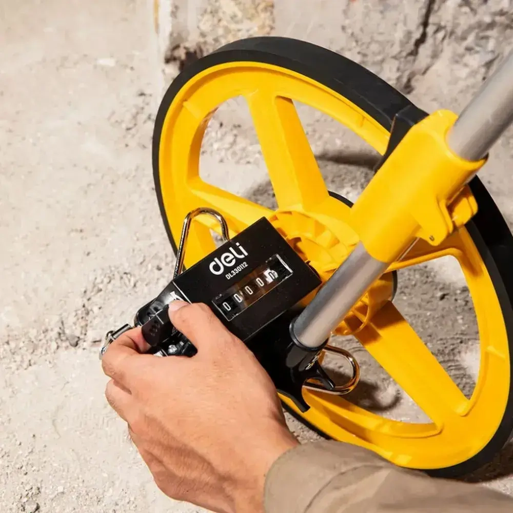 Измерительное дорожное колесо с механическим счетчиком Deli DL330112 диаметр 300мм, точность 0,5%, значение деления 0,1 мм, складная конструкция