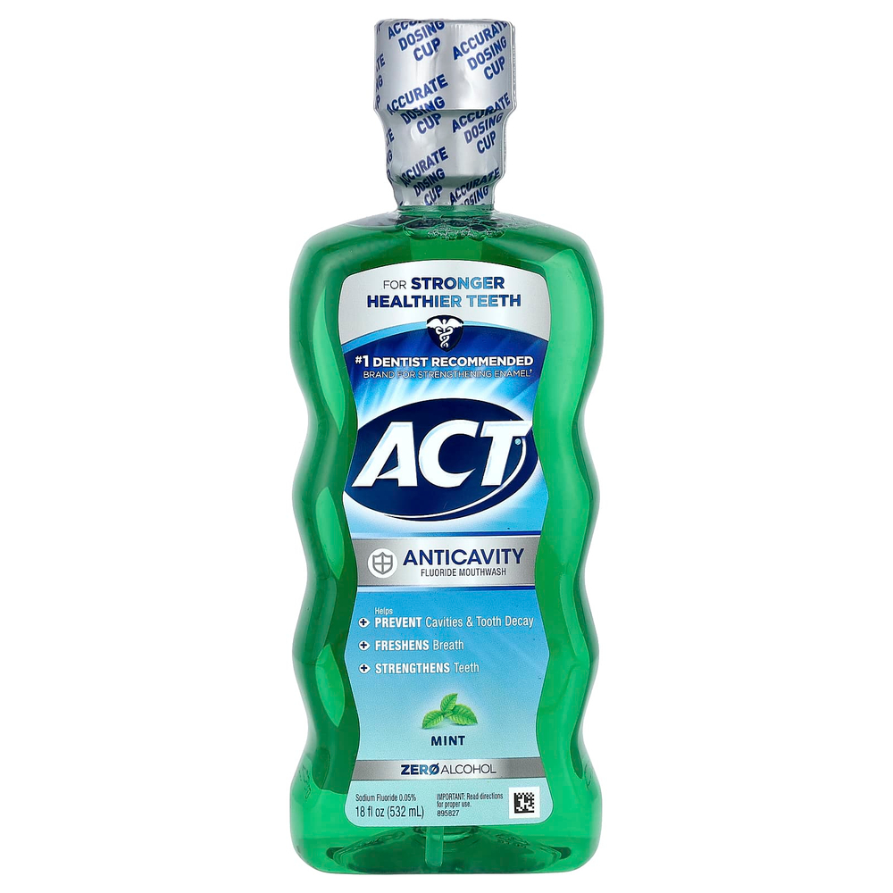 ACT, ополаскиватель для рта с фторидом, против кариеса, без спирта, мята, 532 мл (18 жидк. унций)