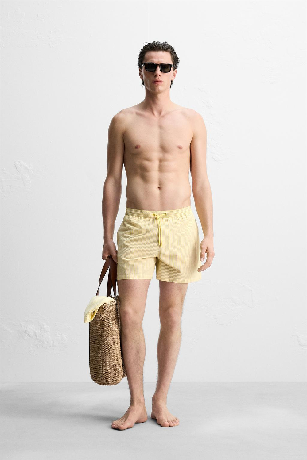 ZARA ПЛАВКИ SEERSUCKER, ЦВЕТ ОЛИВКОВОГО МАСЛА