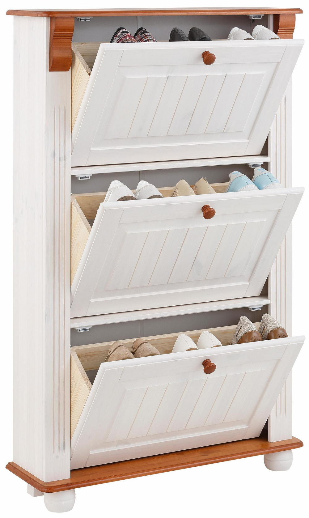 Обувница Adele из сосны, с 3 откидными дверцами, белая