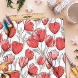 Ткань премиум габардин живописные тюльпаны