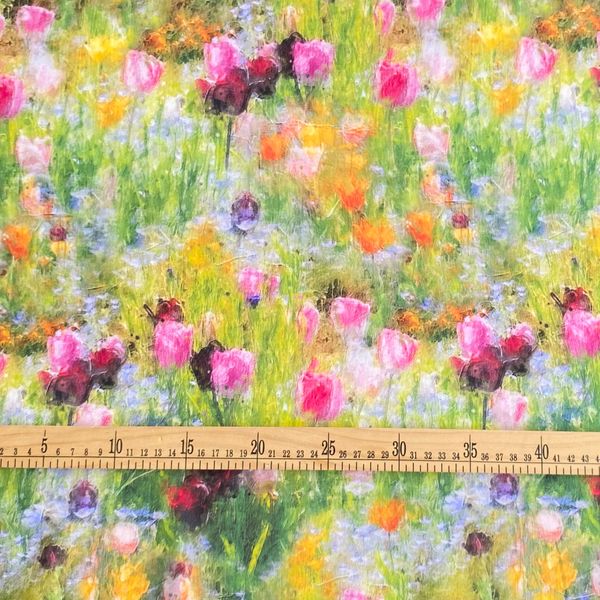 ПРЕДЗАКАЗ, ТЮЛЬПАНЫ НА ЛУГУ - АКВАРЕЛЬ, 100% хлопок Handmade Fabrics 2