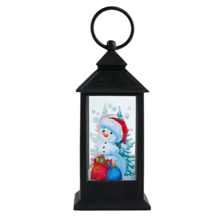 Новогодний фонарик черный снеговик