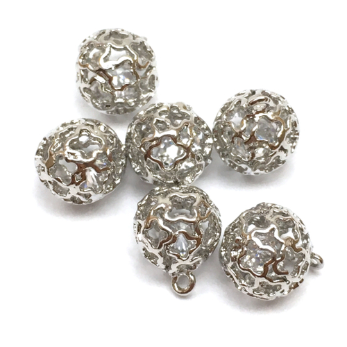 Подвески с камушками внутри 10х8 мм, родий