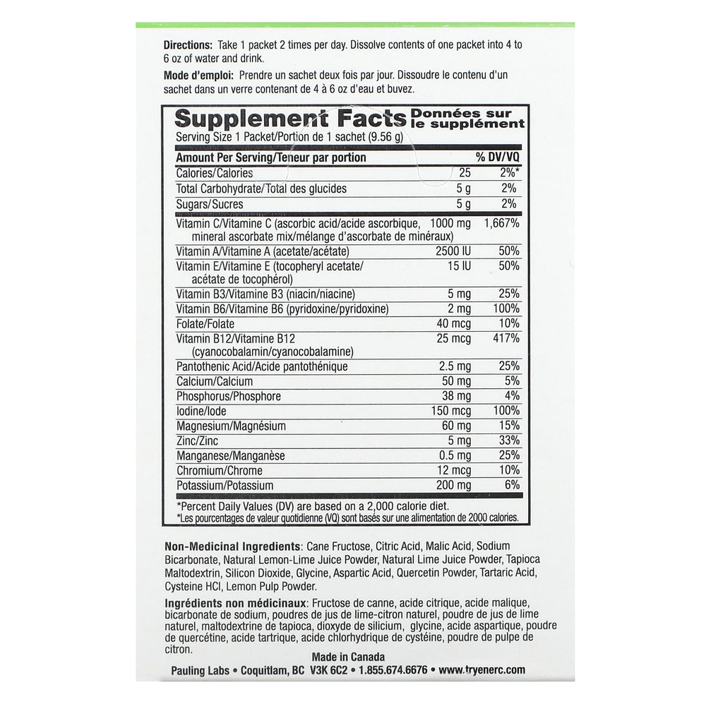 Ener-C, витамин C, смесь для приготовления мультивитаминного напитка со вкусом лайма и лимона, 1000 мг, 30 пакетиков, 9,56 г (0,3 унции) в каждом