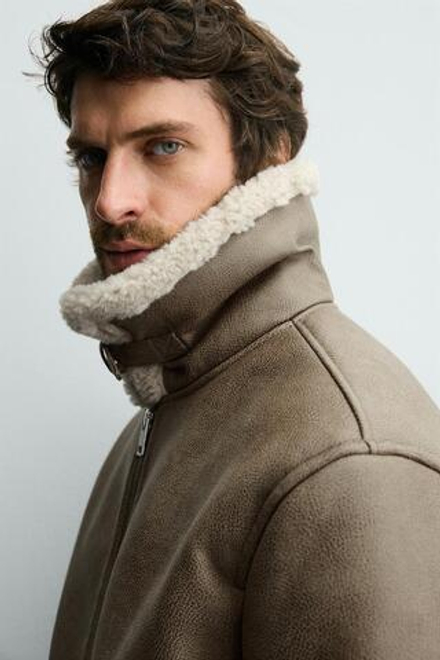 ZARA ДУБЛЕНКА ИЗ ИСКУССТВЕННОЙ КОЖИ, ХАКИ