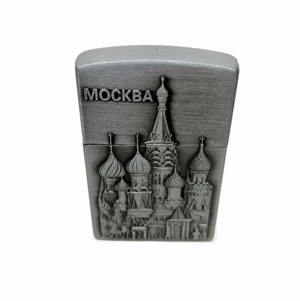 подарочная зажигалка газовая храм Василия Блаженного, серебристый