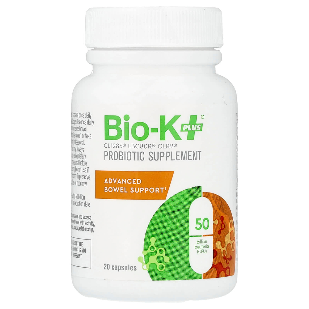 Bio-K+, добавка с пробиотиком, улучшенная поддержка кишечника, 20 капсул