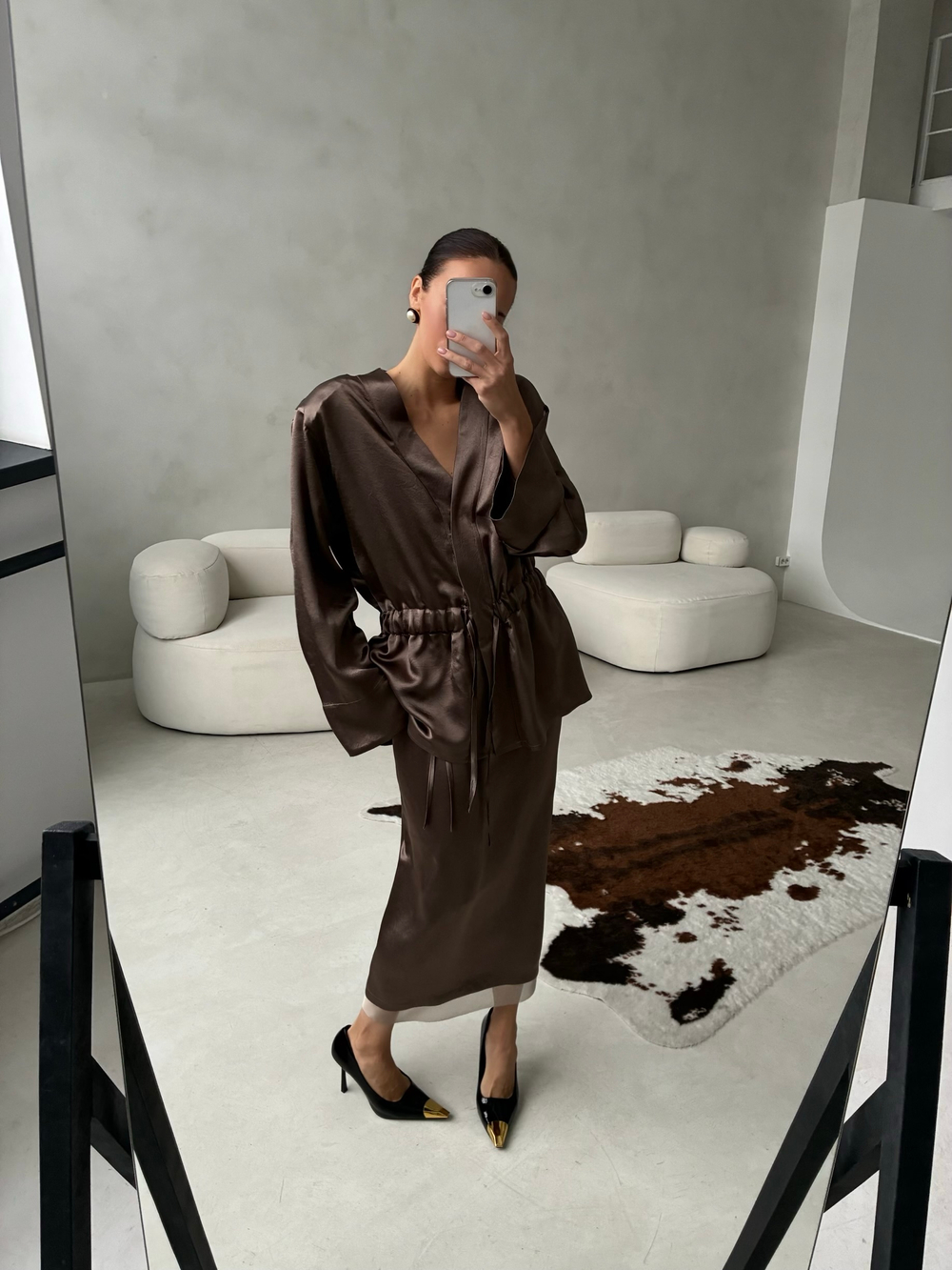 Юбка МИДИ Ацетат (кофейный хаки)