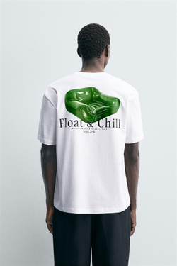 ZARA ФУТБОЛКА С КОНТРАСТНЫМИ ПРИНТАМИ, БЕЛЫЙ