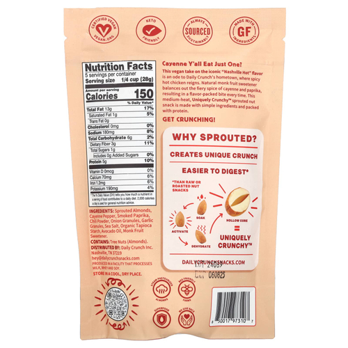 Daily Crunch, Пророщенный миндаль, острый по Нэшвиллу, 141 г (5 унций)