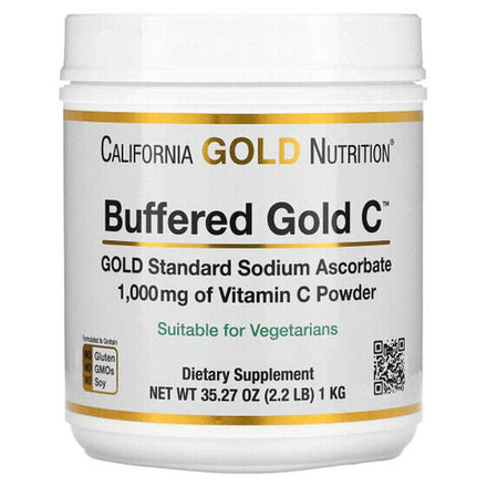 Витамин C California Gold Nutrition, Buffered C Powder, некислый порошок витамина C, аскорбат натрия, 1 кг (2,2 фунта)