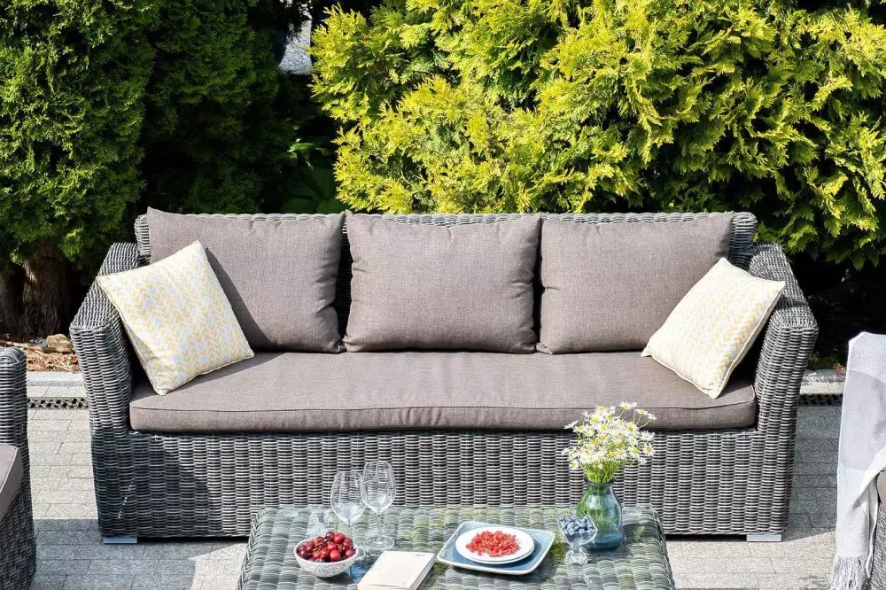 "Капучино" диван из искусственного ротанга трехместный, цвет графит